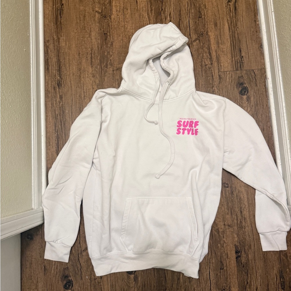White Hoodie with Pink Surf Style Logo